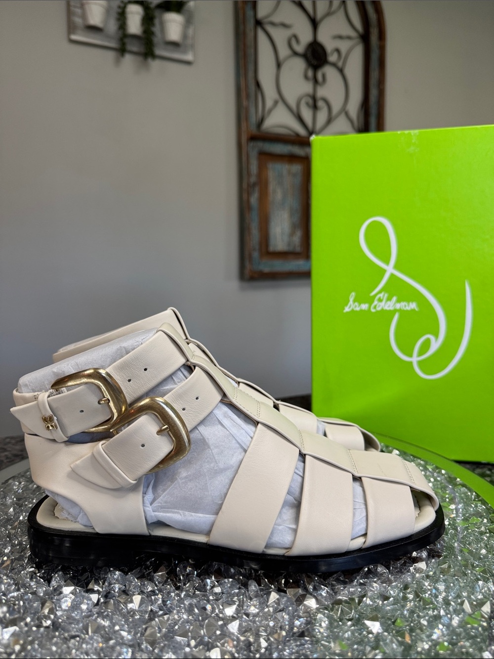 Sam Edelman Ivory Leather Strappy Buckle Sandal NeW 6.5